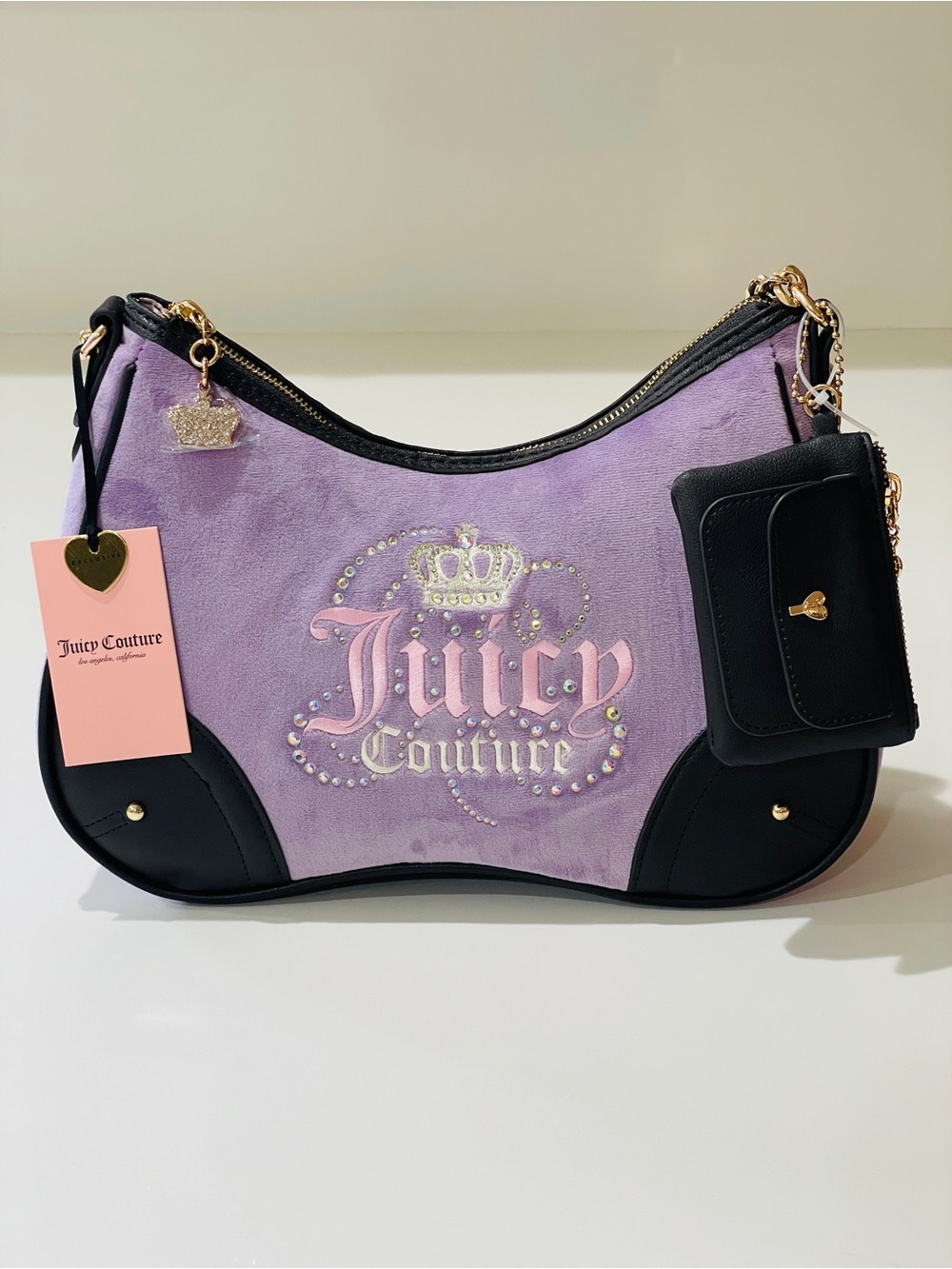 Juicy Couture Dreamy Lavender Shoulder Bag with Brown Trim & Gold Hardware